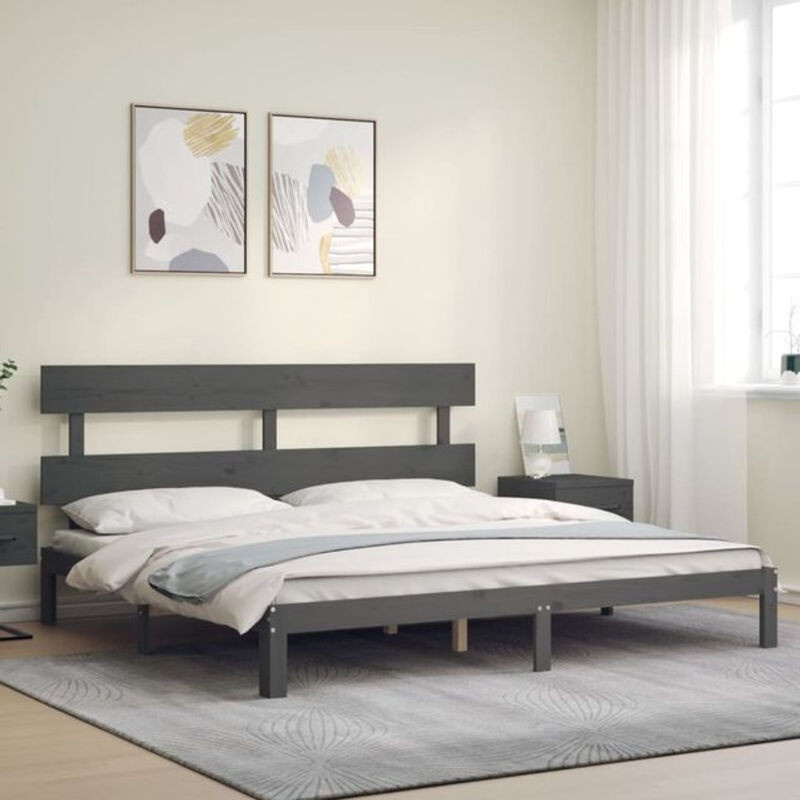 Massivholzbett aus Kiefer mit Kopfteil von Vidaxl in Grau, B/T/H: 200 x 203,5 x 81 cm - Bild 1