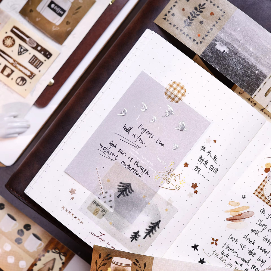 XiaoBaiJia Studio Vintage Washi-Papierband in Kaffeebraun für DIY Scrapbooking und Planer Dekoration - Bild 5