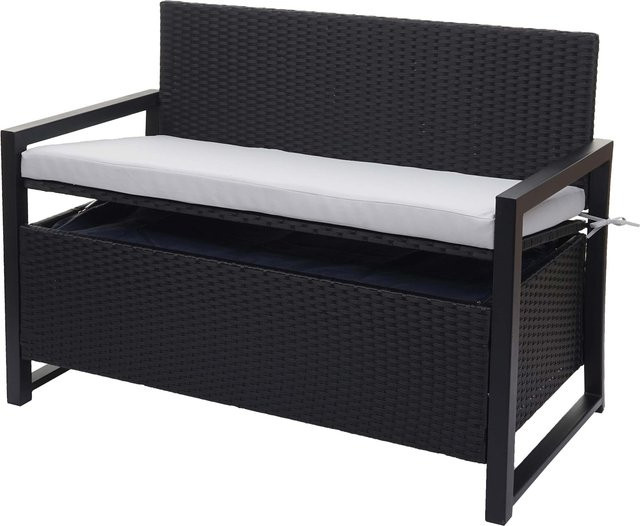 MCW Poly-Rattan 2er Sitzbank F39 Truhenbank mit Staufach und Sitzkissen, anthrazit, Kissen grau - Bild 1
