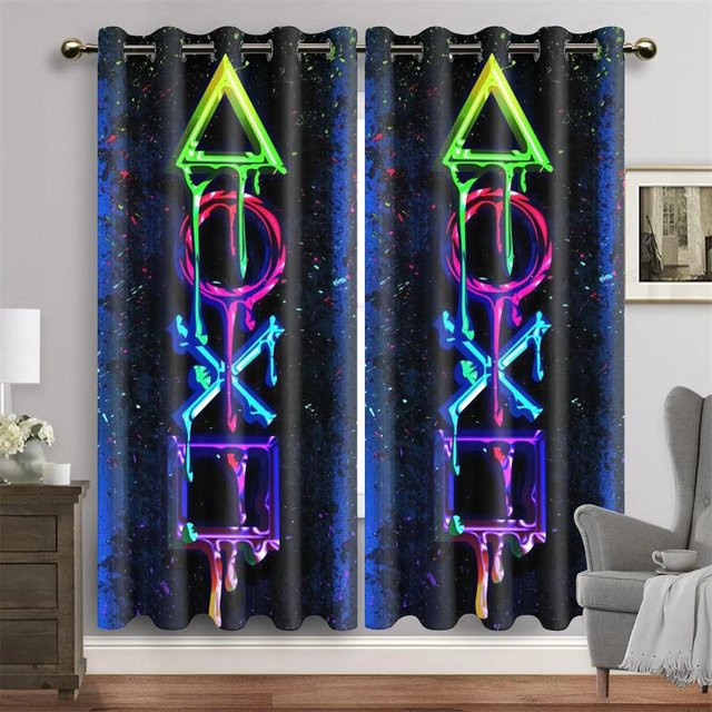 Yiran Furniture Videospiele Vorhänge mit Cartoon Gamepad Graffiti Design, halbtransparent, Mehrfarbig, B: 50 cm, H: 130 cm, 2er-Set inklusive Haken - Bild 1