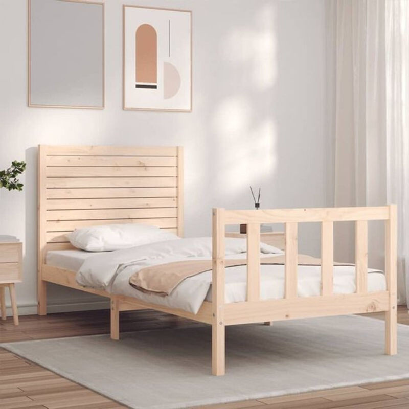 Massivholzbett mit Kopfteil von VIDAXL aus Kiefer in Braun im skandinavischen Design, B/T/H: 140 x 195,5 x 95,5 cm - Bild 1