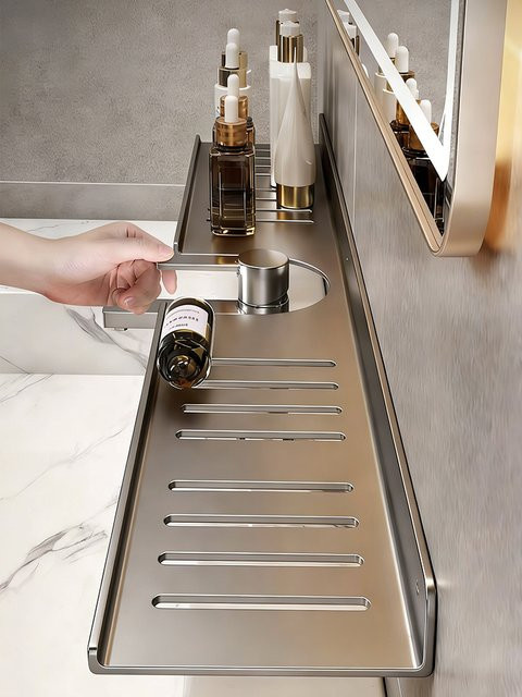 YUNJIEYA Waschbeckenregal für das Badezimmer in Schwarz Matt, Wandmontage mit Rückwand aus Metall - Bild 1