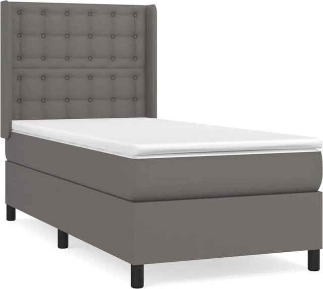 vidaXL Boxspringbett mit Matratze in Grau und Weiß, Hybrid-Design mit Taschenfederkern und Kunstleder, B/T/H: 90 x 200 cm - Bild 1