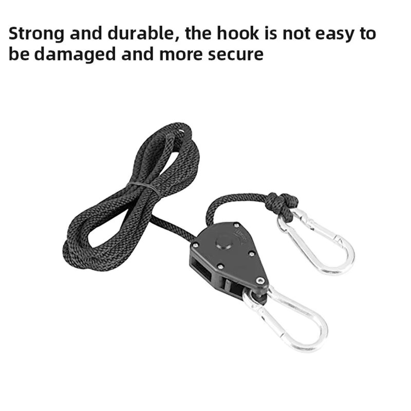 Lotank Markise Windseil Set, 8 Zoll verstellbares Lanyard in Schwarz, Riemenscheibe mit Heberiehaken für Zeltventilator und Pflanzenlampen - Bild 2
