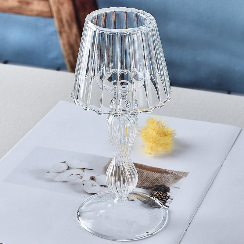 Tooarts Glas Kerzenhalter in Tischlampen-Form, transparent, modern, für Stumpenkerzen, Stabkerzen und Teelichter - Bild 6