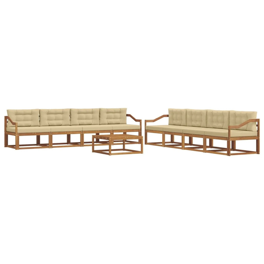 vidaXL Outdoor-Sofagarnitur aus Akazienholz in L-Form, 9-teiliges Set in Natur und Beige mit Kissen und Tisch - Bild 2