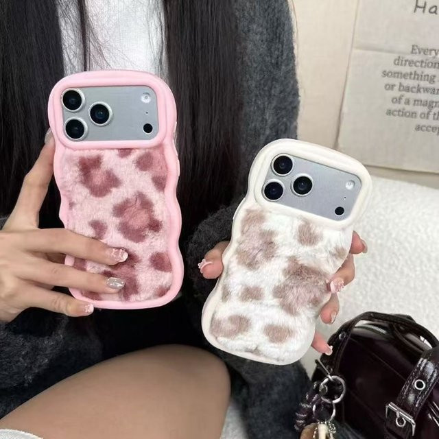 Magnetische iPhone Hülle mit Leopardenmuster und Fleece-Futter in Pink für iPhone 17 16 15 14 Plus 13 Pro Max - Bild 1