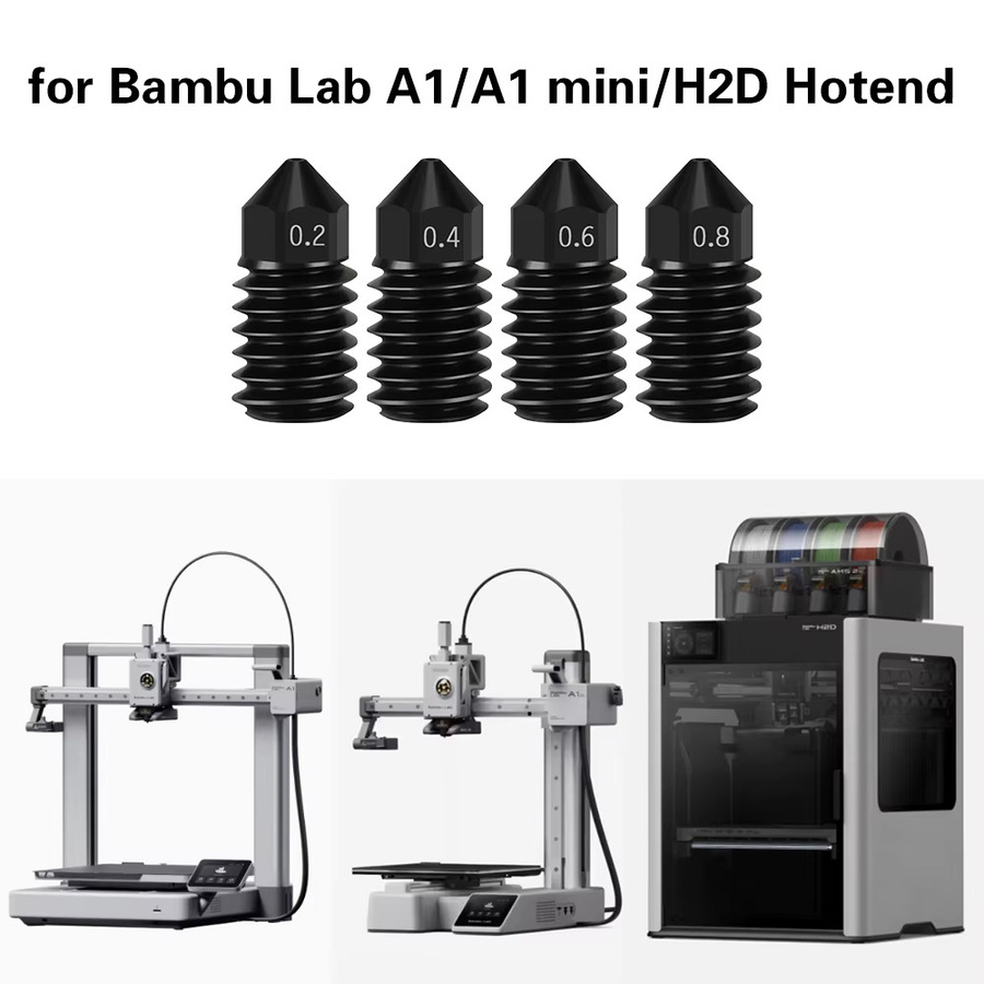 Bambu Lab Gehärtete Stahl Düsen für A1, H2D und A1 Mini 3D Drucker Hotend Teile in den Größen 0,2 mm, 0,4 mm, 0,6 mm und 0,8 mm, Schwarz - Bild 3