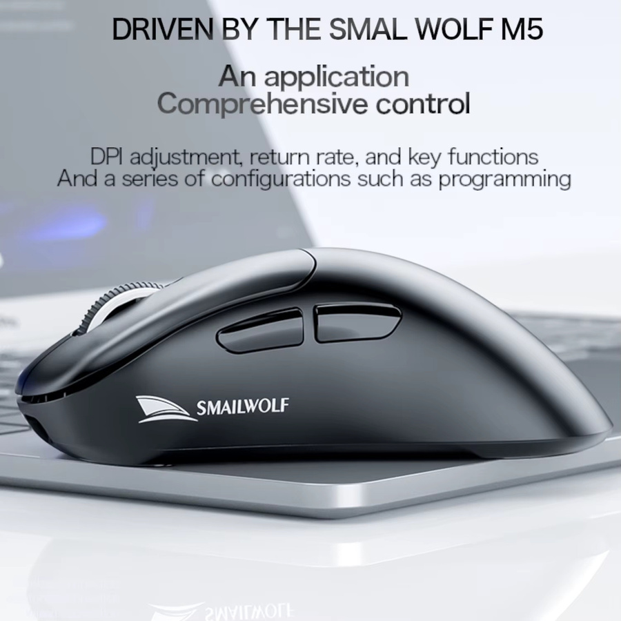 SMAILWOLF M5 Drahtlose Bluetooth-E-Sport-Maus mit PAW3311 Sensor, RGB-Beleuchtung und magnetischem Laden, Schwarz - Bild 3