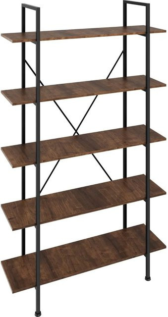 tectake Regal Glasgow Industrial Style in Braun mit 5 Ebenen aus MDF und Stahl, B/T/H: 106 x 34,5 x 179,5 cm - Bild 2