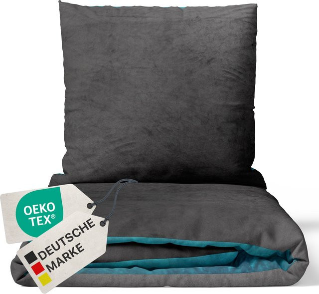 NYVI Winter Bettwäsche Set DreamScience Cashmere Touch aus Mikrofaser in Anthrazit/Petrol, B/H: 155 x 220 cm und 80 x 80 cm - Bild 1