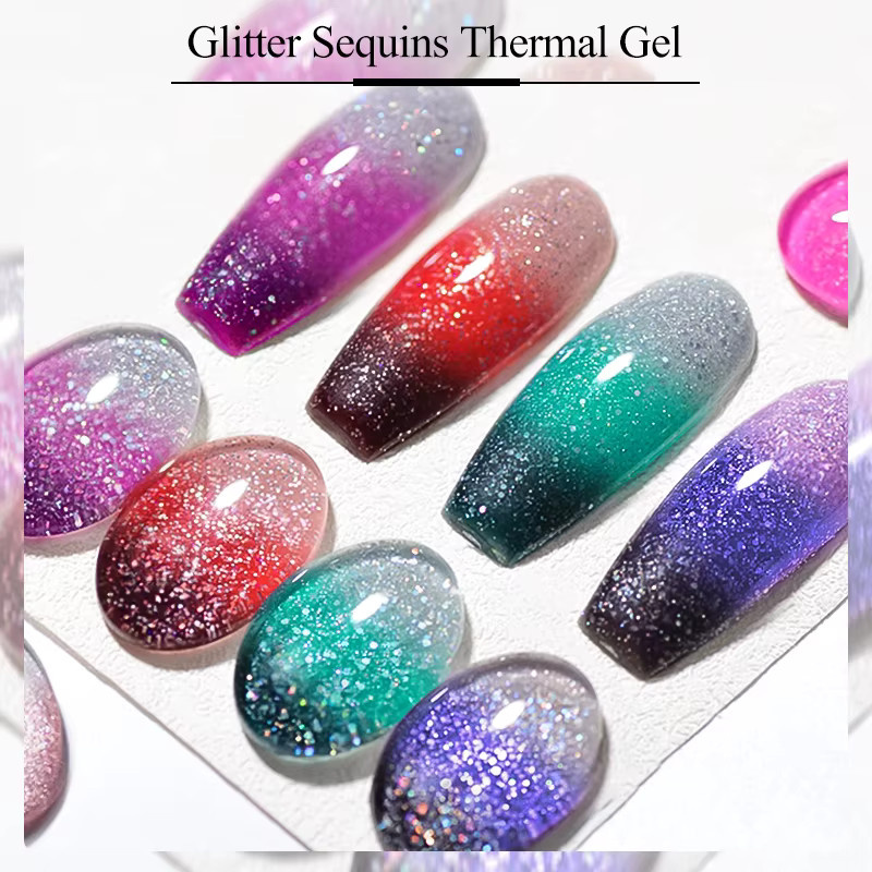 MEET ACROSS Thermischer Glitzer-Gel-Nagellack, Schimmernd, Unisex - Bild 3
