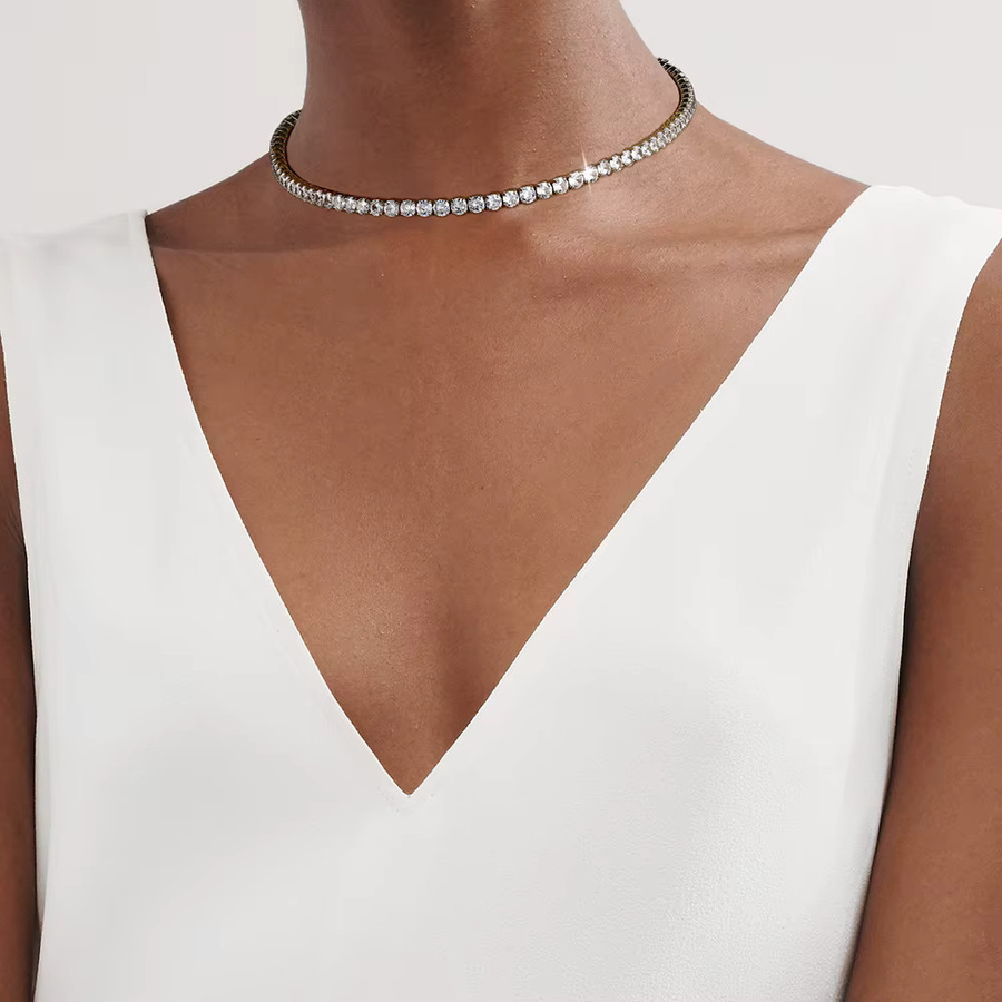 ZHOUYANG Tennis Choker Halskette, Goldfarbe, Zirkonia, Kristall, Damen - Bild 3