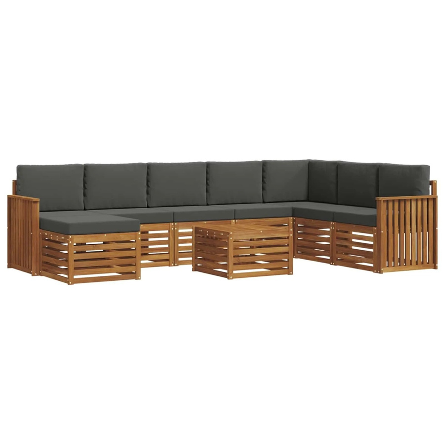 vidaXL Sofagarnitur 9-teilig aus Massivholz Akazie in Natur und Anthrazit mit L-Form und Polsterkissen - Bild 2