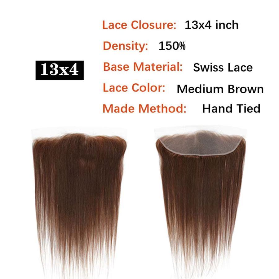 Baierte Lace Frontal Closure, Echthaar, schokoladenbraun, transparent - Bild 2