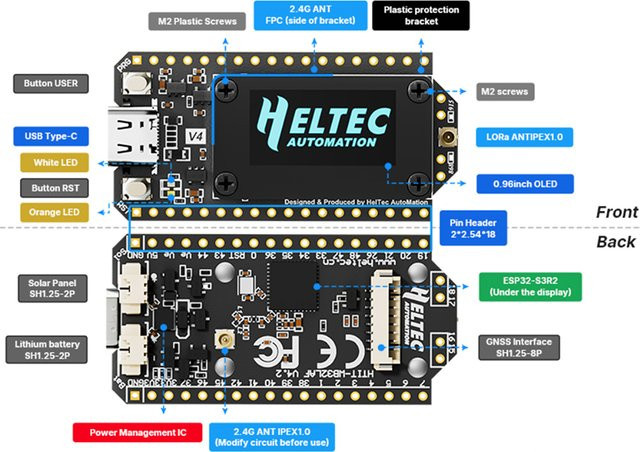 Heltec V4 LoRa 32 Entwicklungsboard mit ESP32-S3, SX1262, WiFi, Bluetooth und GPS-Modul in Schwarz - Bild 1