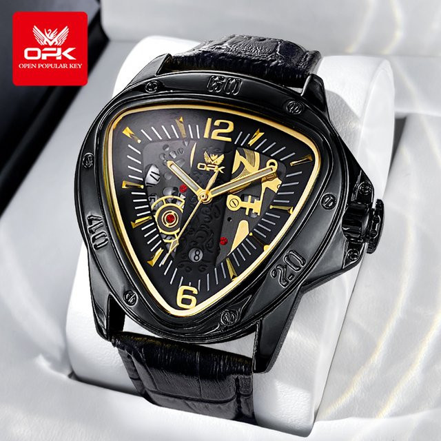 OPK Armbanduhr, Analoguhr, Eckig, Schwarz, Edelstahl, Leder, Herren - Bild 1