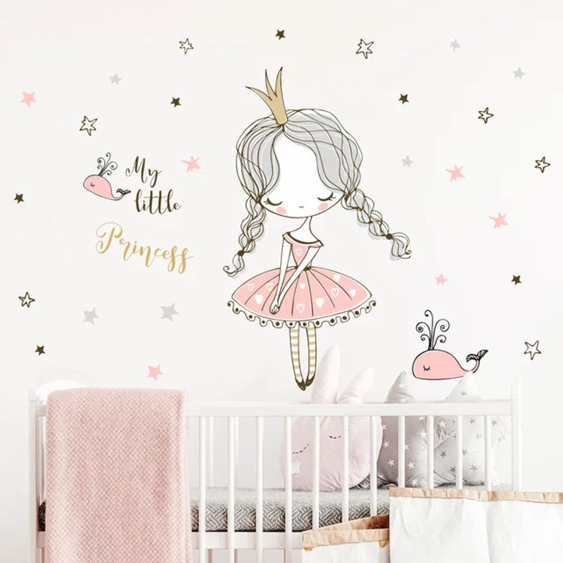BRUP Wandaufkleber für Kinder mit Prinzessin und Sternen in Mehrfarbig zur Wanddekoration für Schlafzimmer und Wohnzimmer - Bild 1