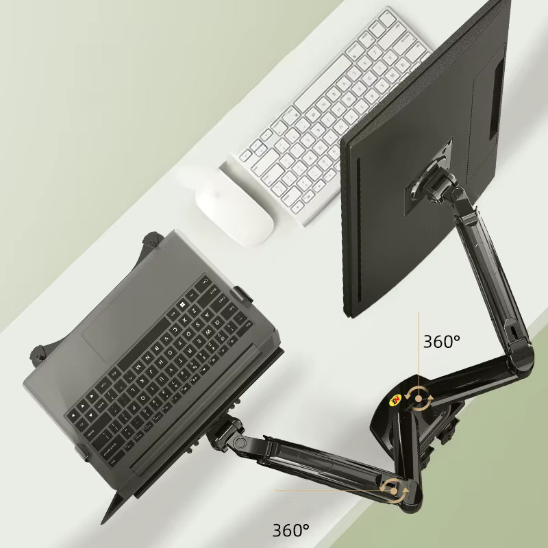NB F160-FP Dual-Monitor-Laptop-Halterung mit Gasdruckfederarm und USB 3.0 Kabeln für 17 bis 27 Zoll Monitore und 10 bis 17 Zoll Laptops - Bild 3