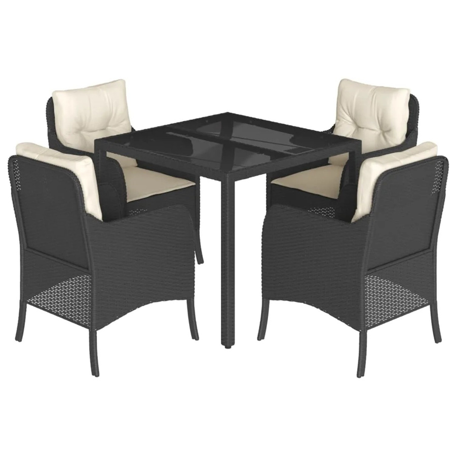 vidaXL 5-teilige Garten-Essgruppe aus Poly-Rattan mit Kissen in Schwarz - Bild 2
