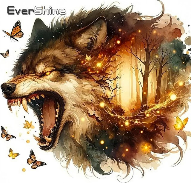 Evershine Diamant Mosaik Bastelset Wolf Stickerei in Multicolour, B/B/B: 20 x 20 x 20 cm - Bild 1