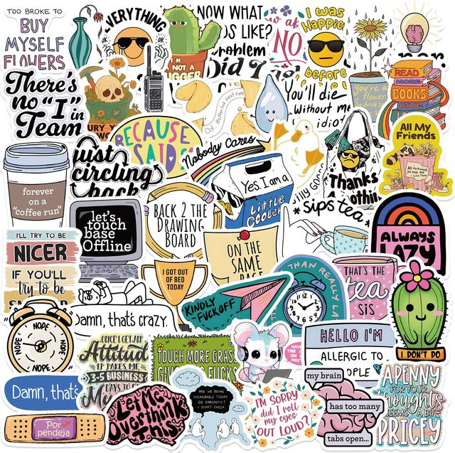 50 Stück Cartoon Sarcastic Graffiti Aufkleber wasserfest für Gitarre, Notebook und Gepäck in Multicolour - Bild 1
