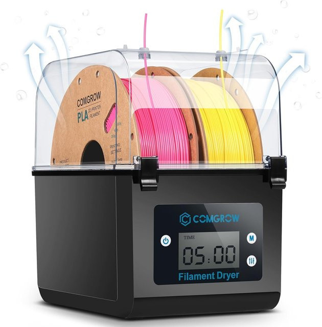 Comgrow Filament-Trockner für 2 Rollen, Spulenhalter und Trockenbox für 1,75 mm und 2,85 mm FDM-Materialien wie ABS, PLA, PETG und TPU, Schwarz - Bild 1