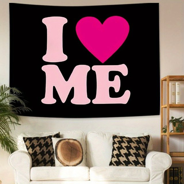 VIKAMA Wandteppich mit rosa Herz-Slogan und Typografie in Pink und Schwarz, moderne Wandkunst-Dekoration für dein Wohnzimmer oder Schlafzimmer, Breite: 60 cm, Höhe: 40 cm - Bild 1