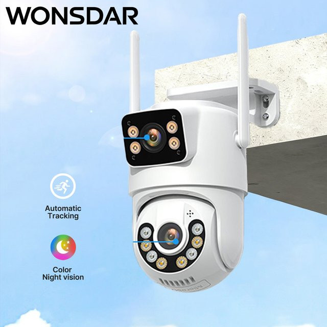 WONSDAR 8MP HD WiFi Outdoor Überwachungskamera mit Dual Screen, Auto Tracking und IP66 Schutz in Weiß - Bild 1