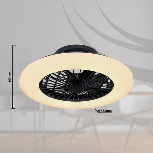 Globo LED-Deckenventilator Travo in Schwarz Matt mit Fernbedienung, Durchmesser: 50 cm, Höhe: 17,5 cm - Bild 4
