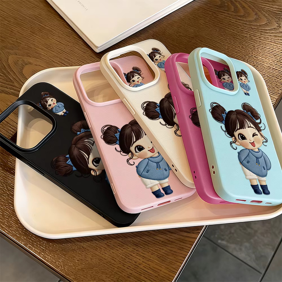 AKABEILA Handyhülle aus Leder und Silikon mit niedlichem Mädchen-Design für iPhone, stoßfest, Pink/Mehrfarbig - Bild 3