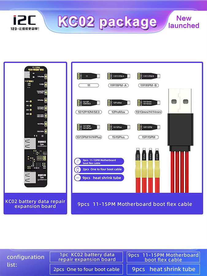 i2c kc02 Batterie-Erweiterungskarte für iPhone 11 bis 15 Pro Max in Schwarz - Bild 3