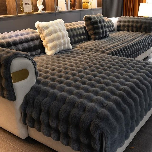 Plüsch-Sofabezug von Your Warm Home für 2- und 3-Sitzer Sofas, grau, Fleece-Material, Breite: 70 cm - Bild 1
