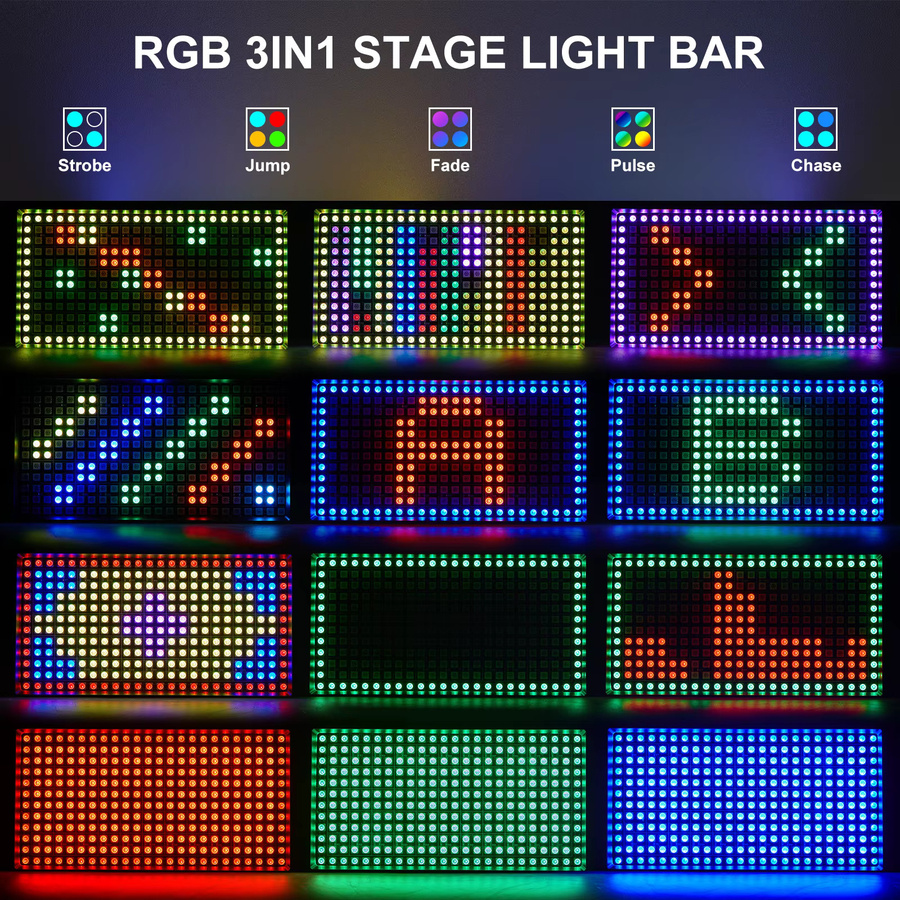 U'King 4er Set LED Wall Wash Licht, 60W 3in1 RGB Strobe Effekt, DMX512 DJ Wash Bar Bühnenbeleuchtung in Schwarz - Bild 3