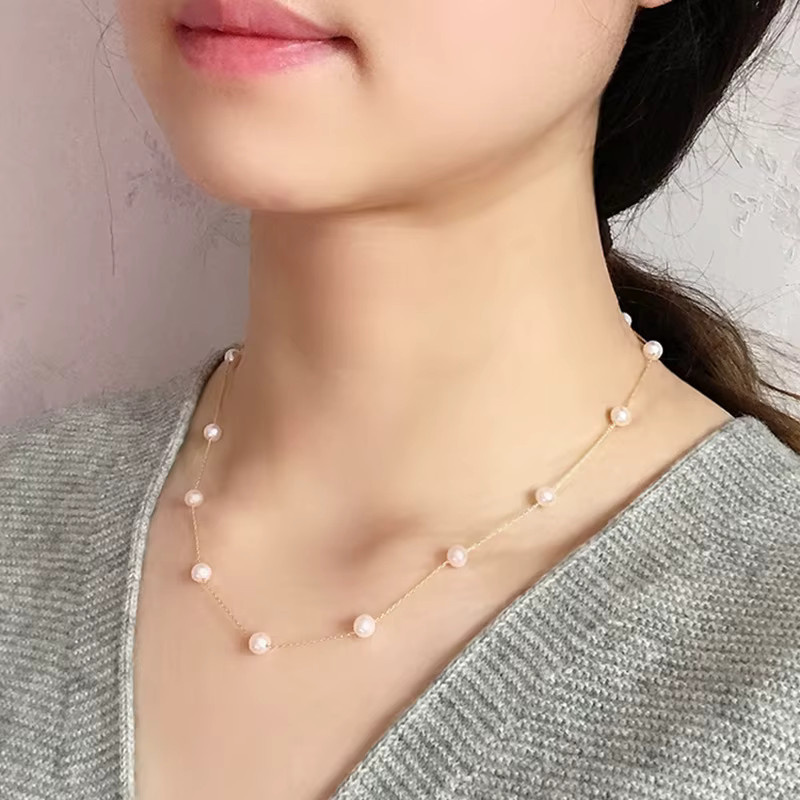 Perlenkette 750 Gold, weiße Süßwasserperlen, Damen - Bild 2