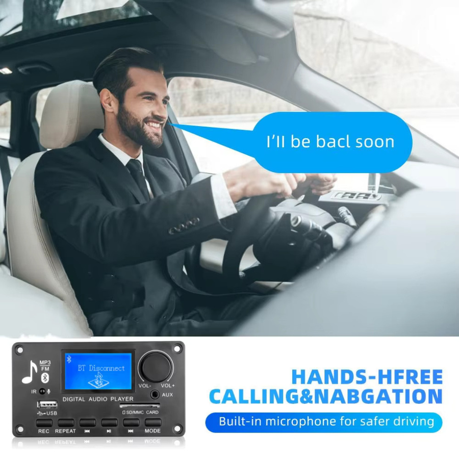 Kebidu Bluetooth 5.0 MP3-Decoderplatine mit USB, TF, FM und AUX für DIY Audio-Systeme, Schwarz - Bild 2