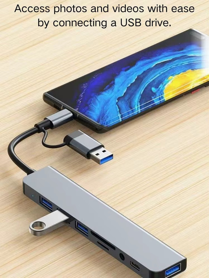 Xiaomi 8-in-2 USB-C-Hub Multiport-Adapter in Grau mit USB-3-Ports für schnelle Datenübertragung und Ladefunktion - Bild 3