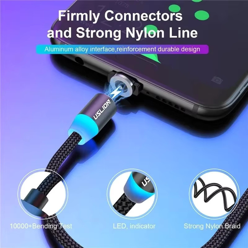 HACHANLUN LED Magnetisches USB-Kabel für Schnellladung und Datenübertragung in Schwarz mit USB Typ C und Micro USB Anschlüssen - Bild 4