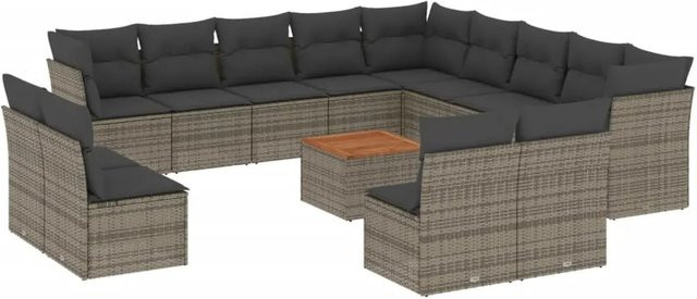vidaXL 14-tlg Garten-Sofagarnitur aus Poly Rattan und Akazienholz in Grau - Bild 1