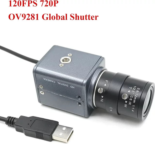 GXIVISION OV9281 USB-Gehäusekamera, Monochrom, 720P HD, Global Shutter mit 120FPS, 5-50mm Zoom-CS-Objektiv, Schwarz - Bild 1