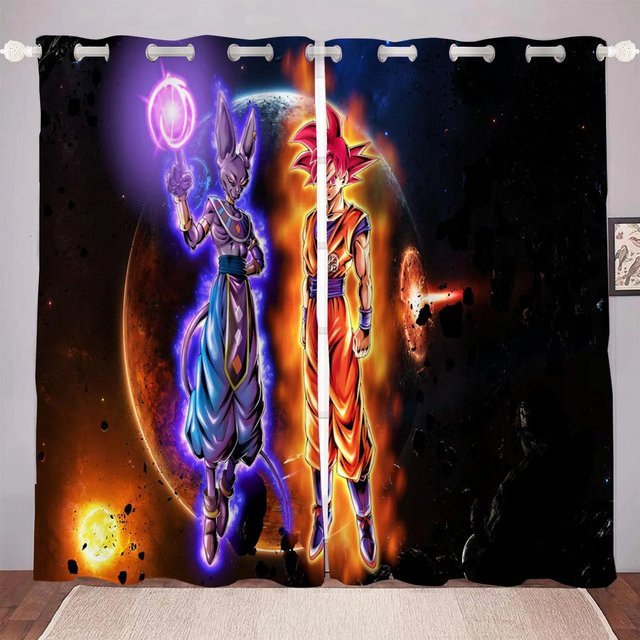 Dragon Ball Blackout-Vorhang aus Polyester mit Grafikdruck für Wohnzimmer und Schlafzimmer, Mehrfarbig, B: 100 cm, H: 140 cm - Bild 1