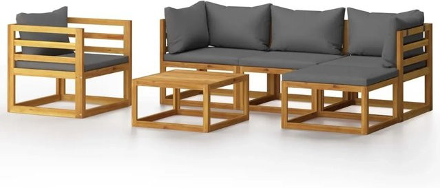 vidaXL 6-tlg. Garten-Lounge-Set aus Akazienholz mit grauen Auflagen in L-Form - Bild 1