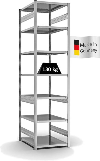 PROREGAL Fachbodenregal Stecksystem T-Profil Light-Duty, 7 Ebenen, verzinkt, Farbe: Silber, H x B x T: 300 x 75 x 80 cm - Bild 1