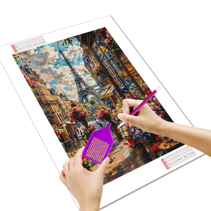 Huacan 5D DIY Diamantmalerei Set Eiffelturm und Blumenlandschaft in Multicolour, Breite: 30,0 cm, Höhe: 20,0 cm - Bild 2