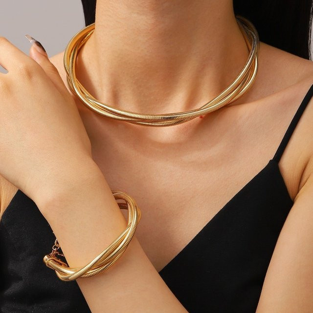 LOVE&NAME Schmuckset, Schlangenkette, Halskette, Armband, Bicolor, Gold, Silber Farbe, Punk - Bild 1