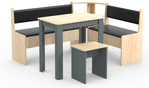 VCM Eckbankgruppe Esal Mini in Grau mit Tisch und Hockern, B/H/T: 153 x 80 x 123 cm - Bild 2