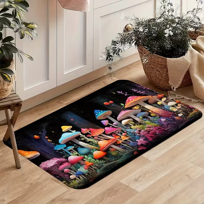 VIKAMA 2-teiliges Set Fantasy-Küchenmatten mit buntem Pilz-Design, rutschfeste Teppiche für Küche, Schlafzimmer oder Eingangsbereich, mehrfarbig - Bild 3