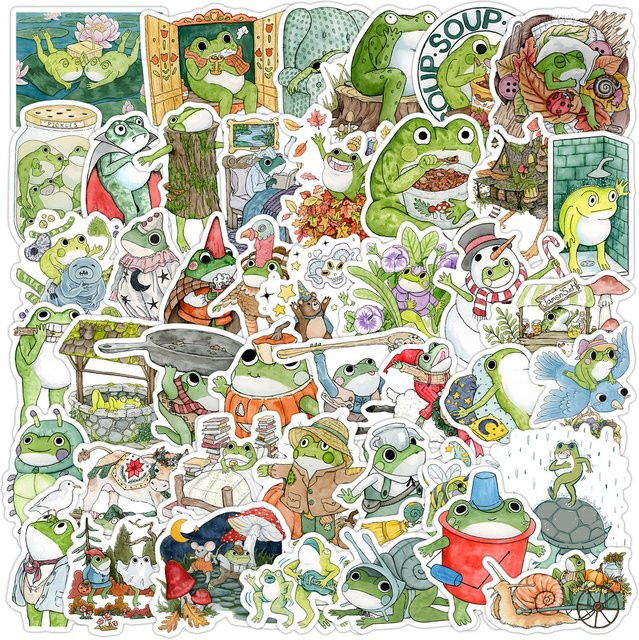 50 Stück niedliche Frosch-Graffiti-Aufkleber in Multicolour als wasserfeste Cartoon-Dekoration für Wasserbecher und Telefone von BulingBulingStickers Store - Bild 1