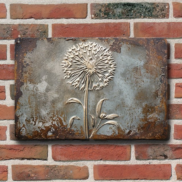 HELLOYOUNG Vintage Metallschild Löwenzahn Wandkunst aus Aluminium in Grau - Bild 1