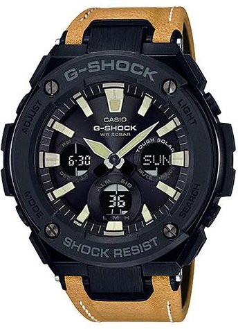 Casio Armbanduhr, Quarz, Edelstahl, Lederarmband, Schwarz, 20 ATM - Bild 1